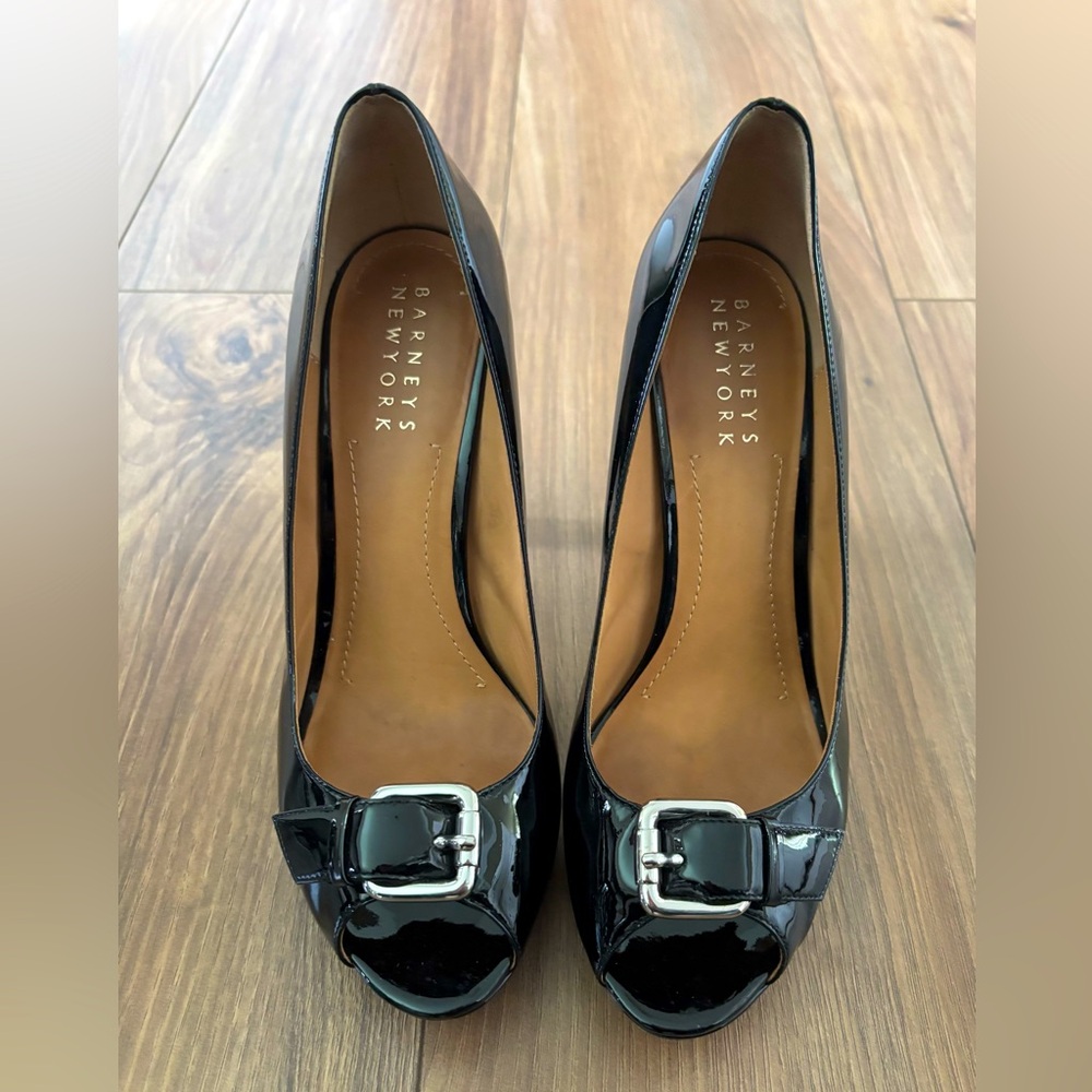 Barney’s New York Patent Leather Peep Toe Heels